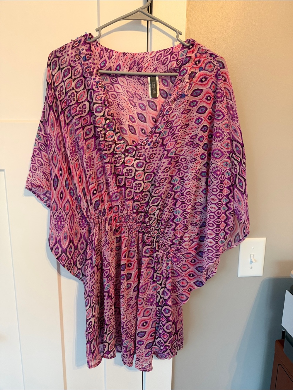 Purple Pink Geometric V-Neck Swim Cover Up